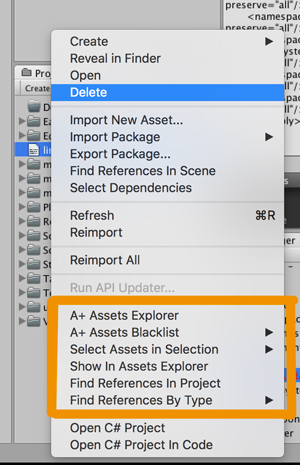 project context menu